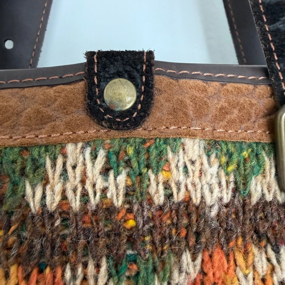 Vintage‎ Bonfanti Made in Italy Knit Hobo Shoulder Bag Leather Trim Virgin Wool